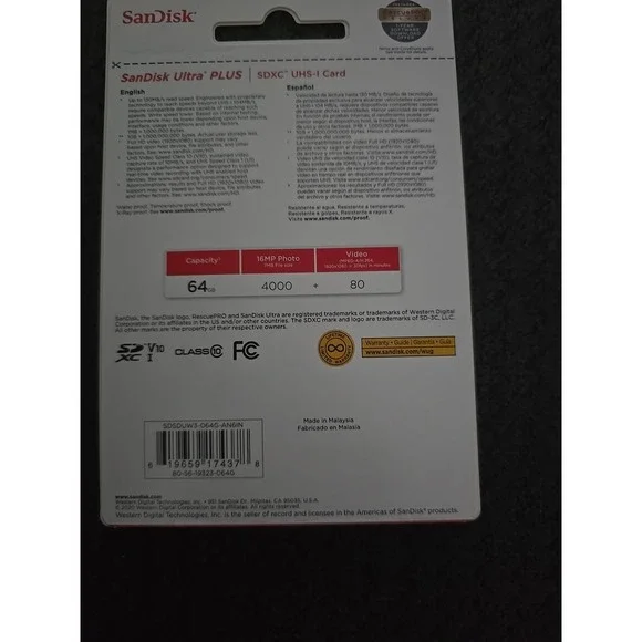 Lot of 3 SanDisk  Ultra Plus SDXC UHS-I Memory Card SDSDUW3-064G-AN6IN - Picture 3 of 3